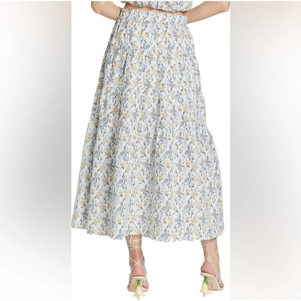 En Saison Maeve Floral Tiered Blue Yellow Print Midi Maxi Skirt - Picture 3 of 8